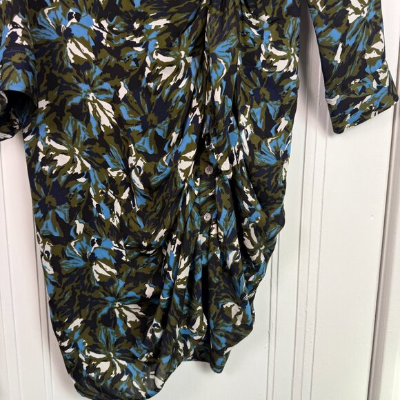 Veronica Beard Long-Sleeve Printed Button-Front Tie-Waist Shirtdress - Size 10 - Picture 6 of 9